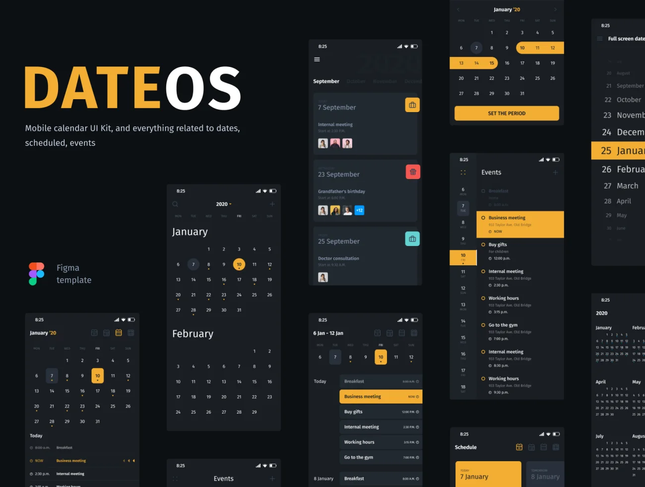 DateOs Calendar UI Kit DateOs手机端日历日程管理界面套件-UI/UX-到位啦UI