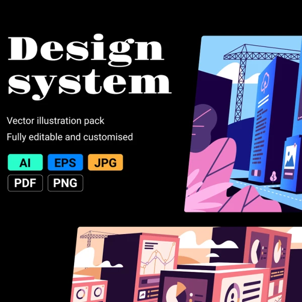 Design system illustrations 城市建筑信息图表矢量插画设计系统图