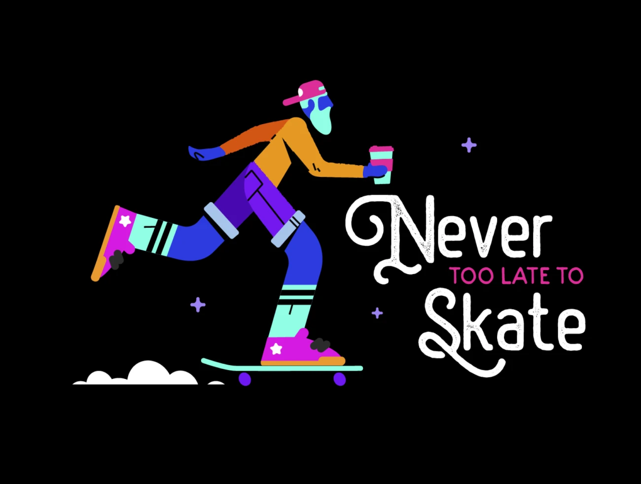 Neon skaters set 霓虹色滑板少年插画海报套装-插画-到位啦UI