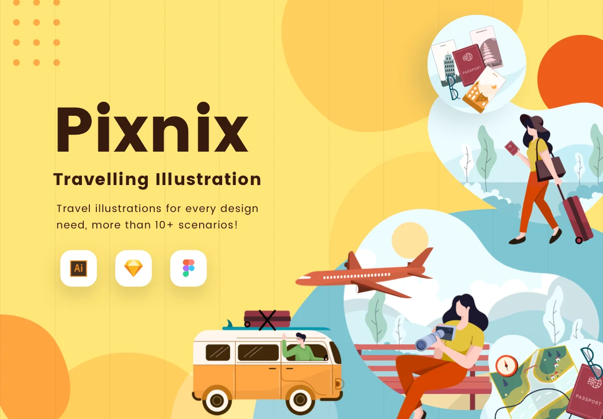 Pixnix Travel illustration Pixnix旅行路上矢量插画合集-插画-到位啦UI