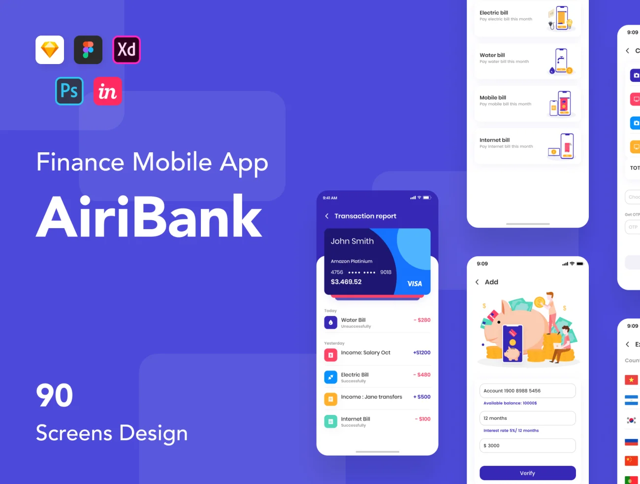 AiriBank - Finance Mobile App UI KIT AiriBank-金融移动应用程序UI套件-UI/UX-到位啦UI
