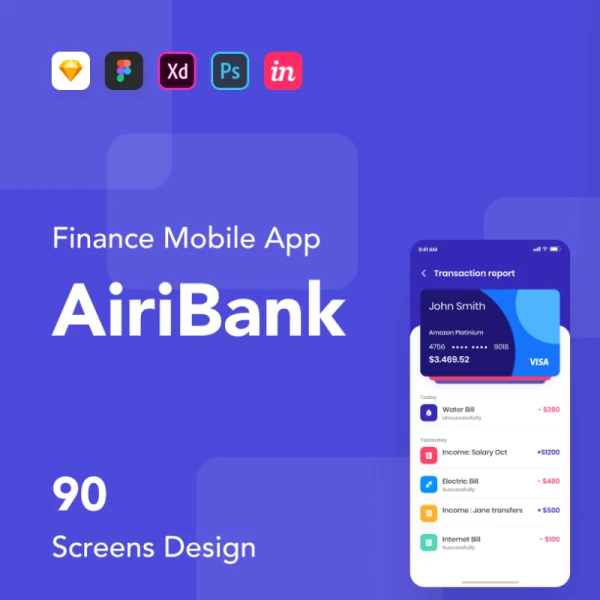 AiriBank - Finance Mobile App UI KIT AiriBank-金融移动应用程序UI套件