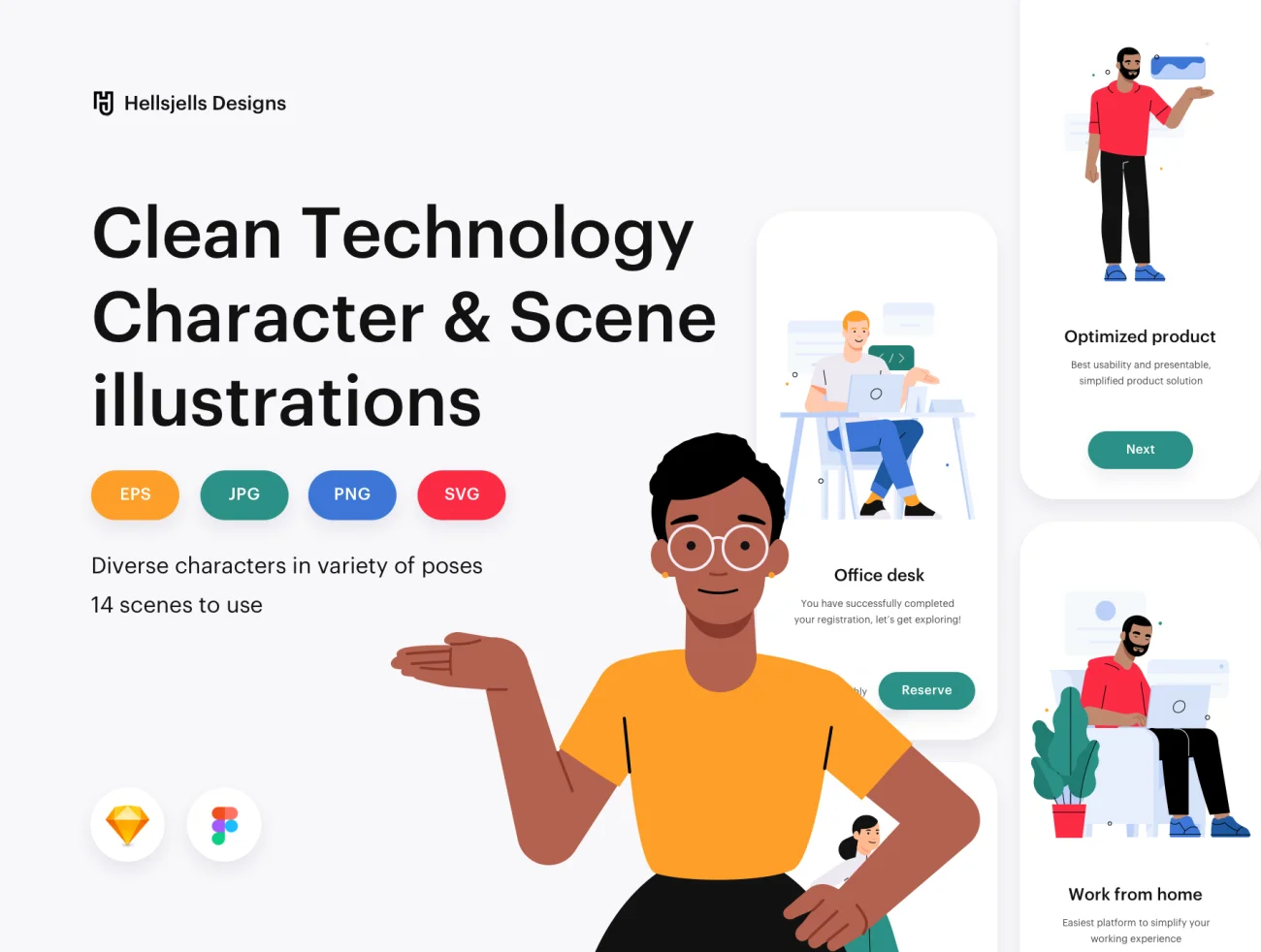 Clean Technology Character Scene illustrations 技术人物场景插图-人物插画、场景插画、学习生活、插画、教育医疗-到位啦UI
