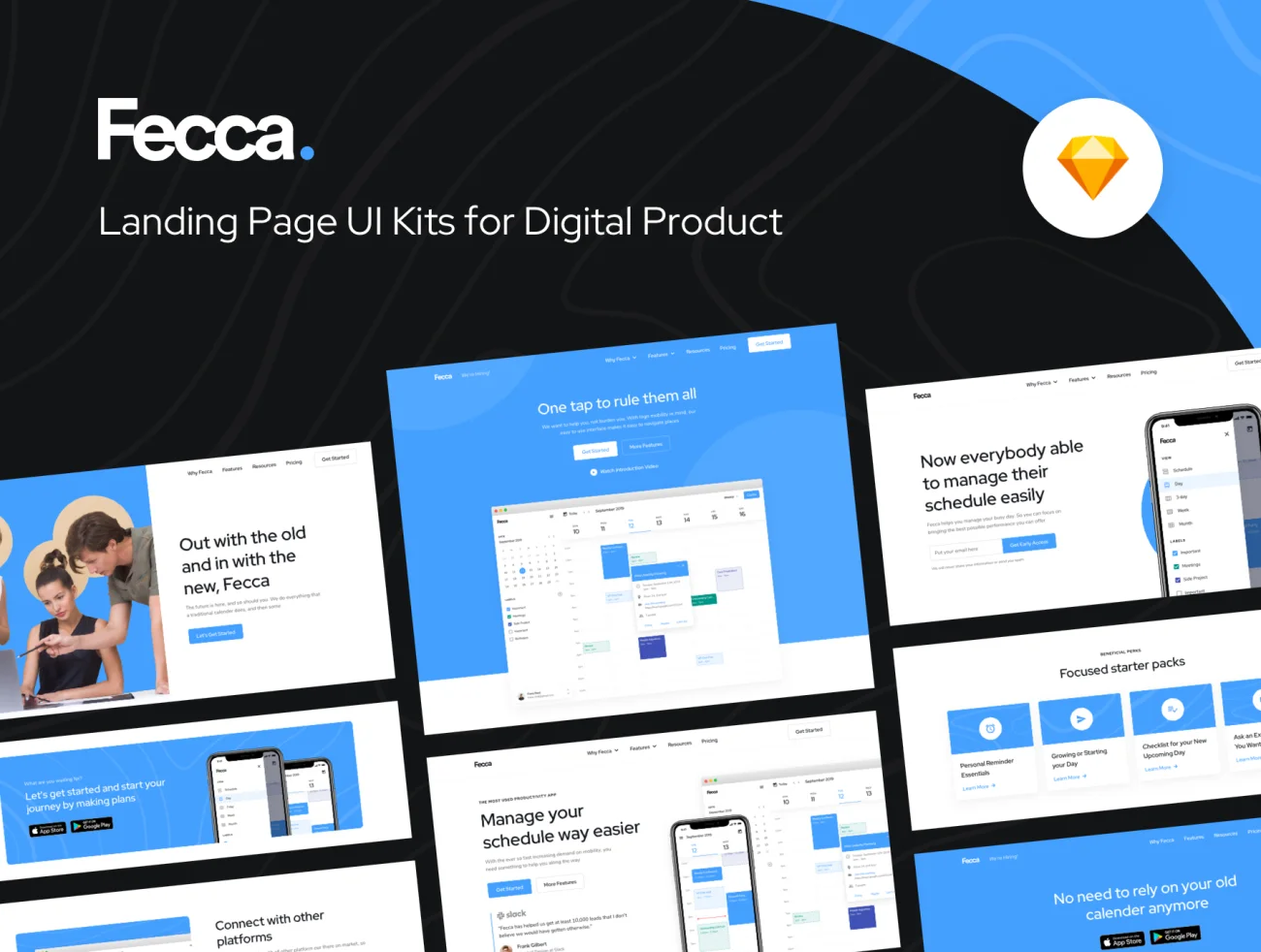 Fecca Landing Page UI Kit (Sketch) 登录落地页UI套件-UI/UX、专题页面-到位啦UI