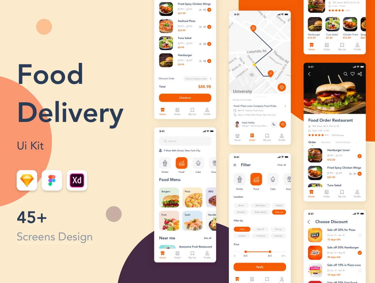 Food Delivery App Template Ui Kit 食品配送外卖应用程序模板Ui套件-UI/UX-到位啦UI