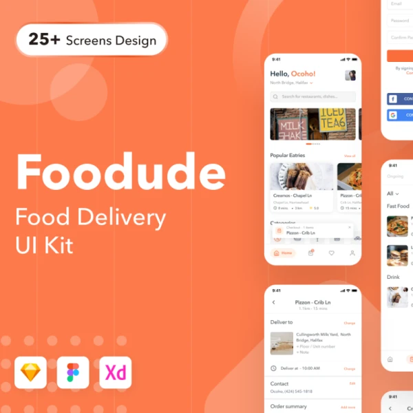 Foodude - Food Delivery App UI KIT 食品配送应用程序用户界面套件