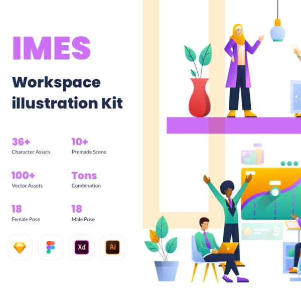 IMES Workspace Illustration Set 办公工作场景插图集