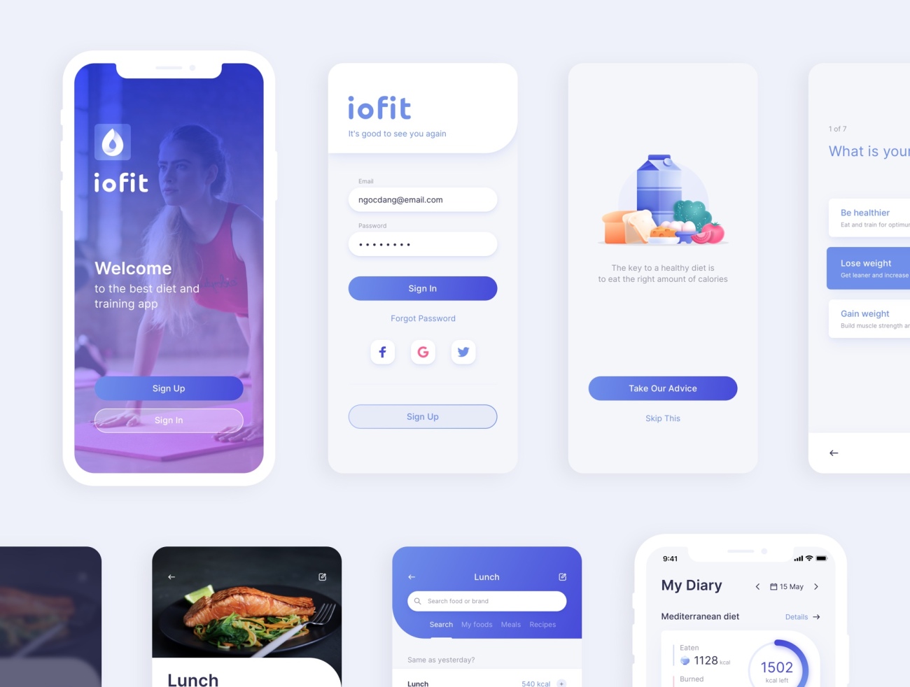 ioFit - Diet _ Training App UI Kit ioFit-饮食训练应用程序用户界面套件-UI/UX-到位啦UI
