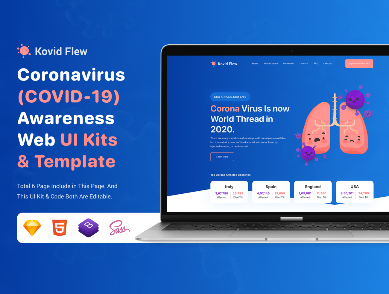 Kovid Flew - Coronavirus Awareness 冠状病毒防范意识web kit模板-UI/UX-到位啦UI