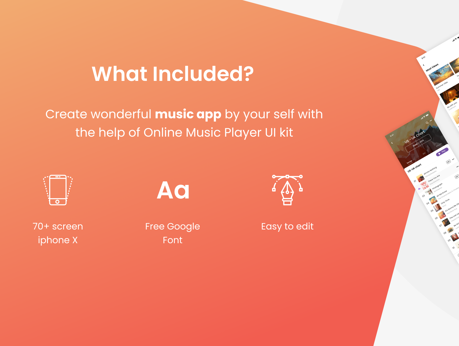 Music Player App UI Kit 音乐播放器应用程序UI套件-UI/UX、ui套件、卡片式、图表、应用、播放器、注册、登录页-到位啦UI
