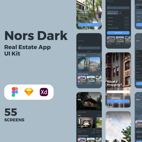 Nors Dark - Real Estate App UI Kit Nors Dark-房地产应用程序UI套件
