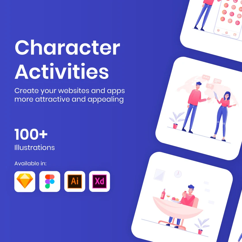 100+ Character Activities Illustrations 100+人物活动插图缩略图到位啦UI
