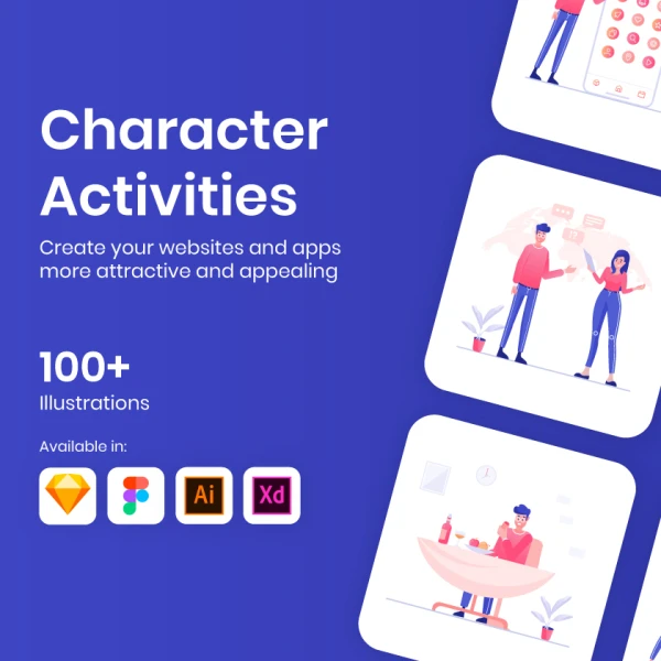 100+ Character Activities Illustrations 100+人物活动插图