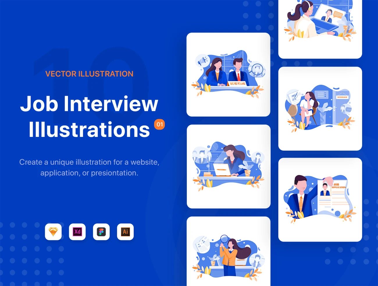 Job Interview Illustrations 求职面试矢量插图-UI/UX、插画-到位啦UI