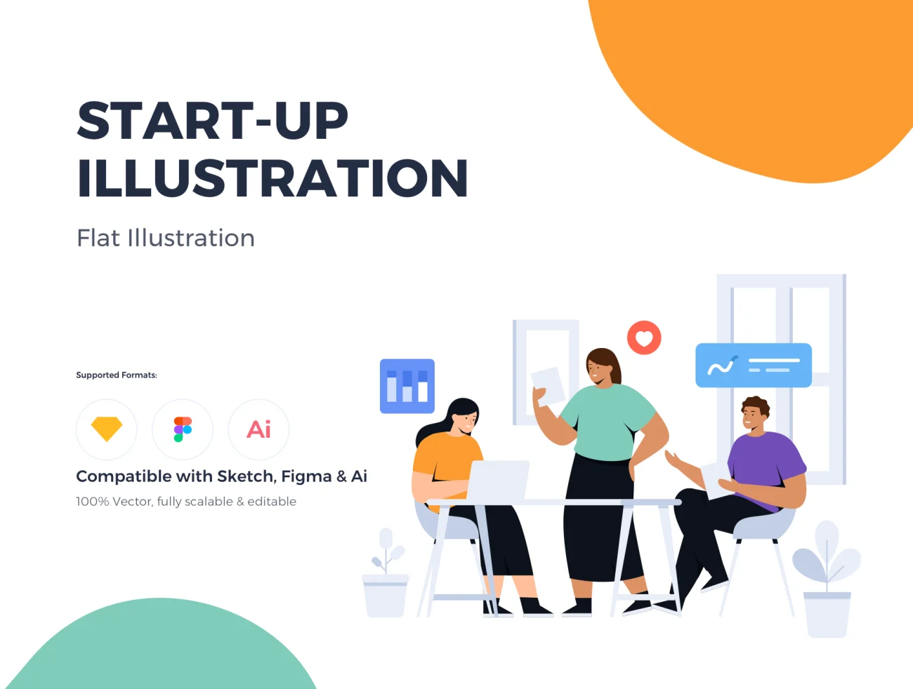 Muda mudi Startup Team work Illustrations创业团队协作矢量插画集-3D/图标、UI/UX、插画-到位啦UI
