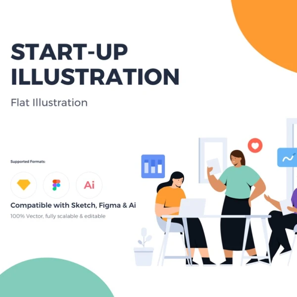 Muda mudi Startup Team work Illustrations创业团队协作矢量插画集