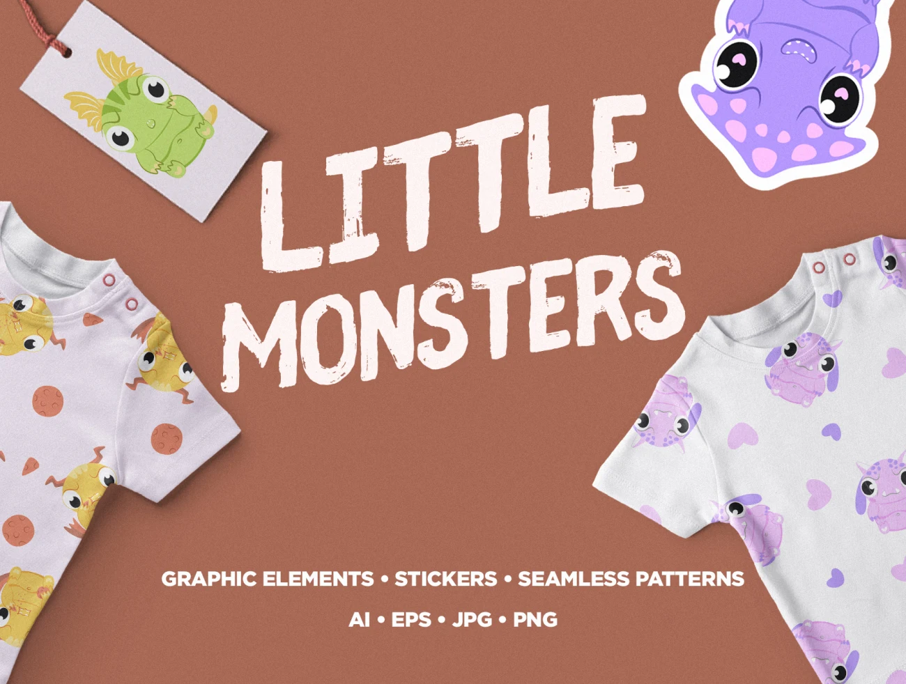 Pack Of Little Monsters 一群小怪物矢量插画图集-插画、设计元素-到位啦UI
