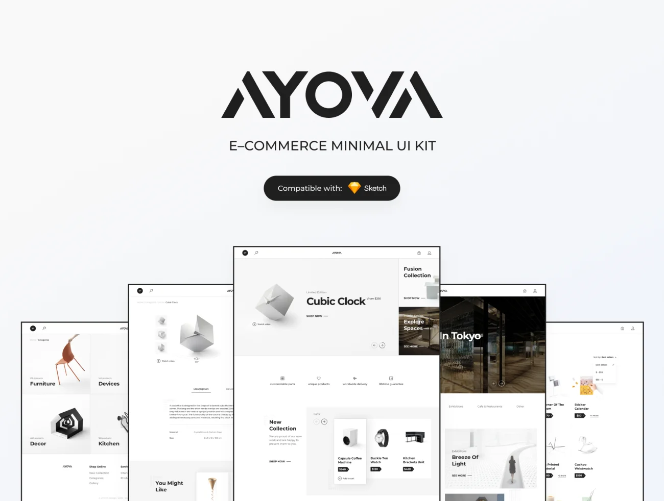 AYOVA – eCommerce UX UI Kit Sketch Template AYOVA–电子商务UX用户界面套件草图模板-UI/UX-到位啦UI