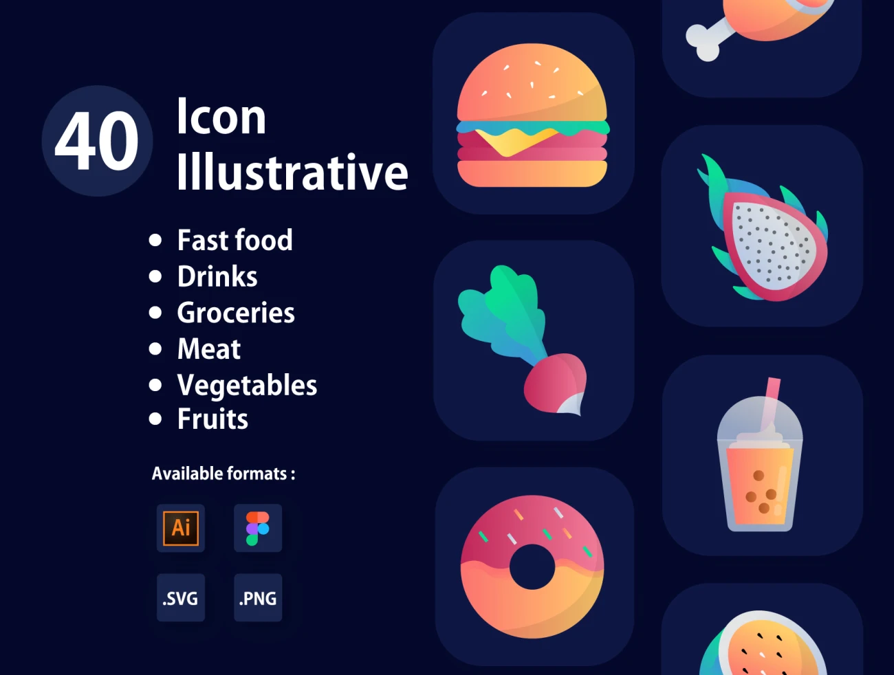 Babuko - Icon Illustrative 美食蔬菜水果肉类饮料图标库-3D/图标、插画-到位啦UI