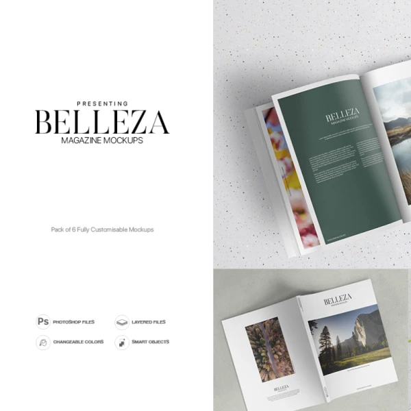 Belleza - A4 Magazine Mockups Pack A4杂志样机包