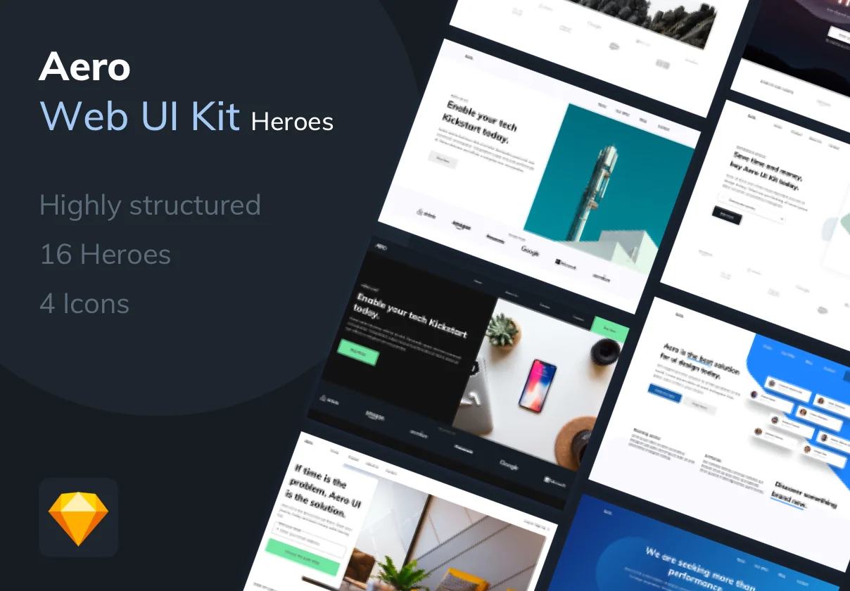 Aero Web UI Kit for Heros Heros 首屏海报UI套件-UI/UX-到位啦UI