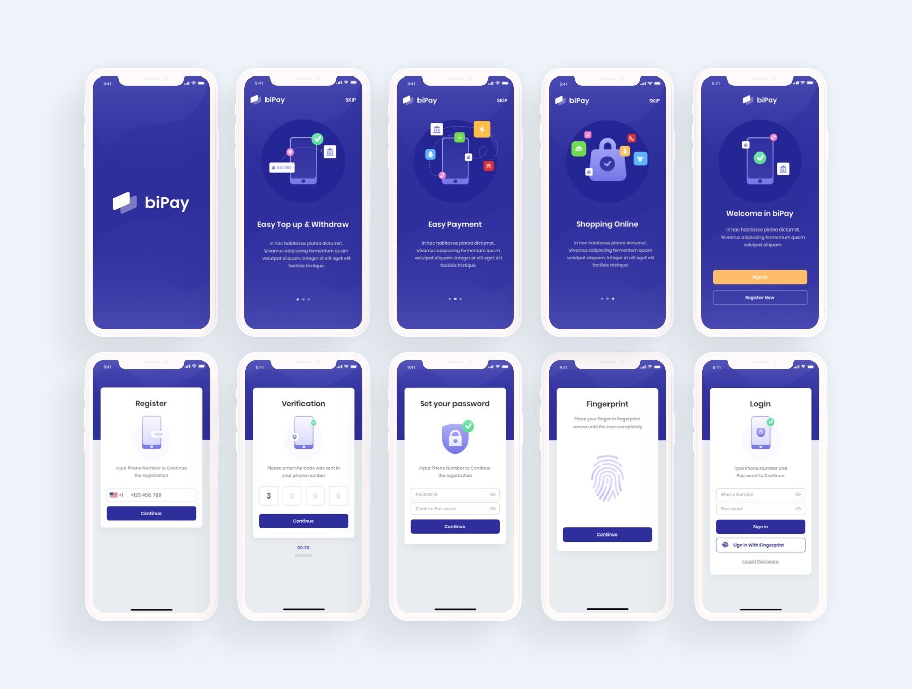 biPay - eWallet Mobile App UI Kit 电子钱包移动应用程序UI套件-UI/UX、ui套件、应用、电子钱包-到位啦UI