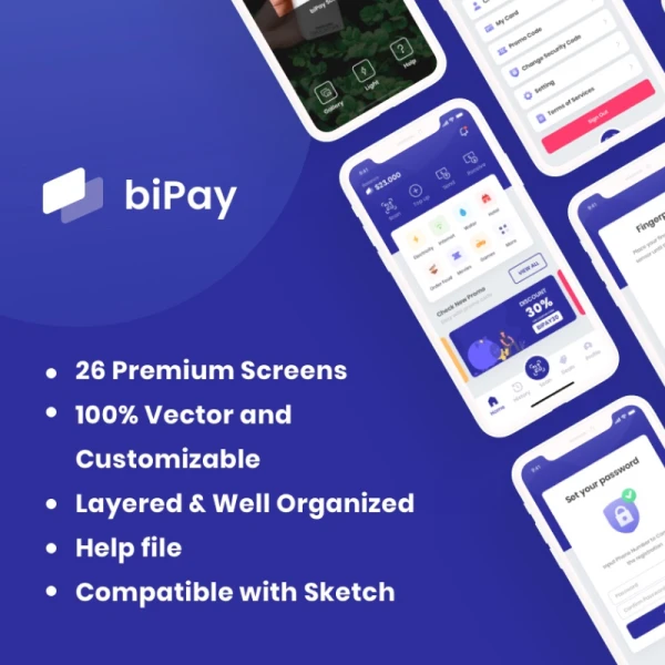 biPay - eWallet Mobile App UI Kit 电子钱包移动应用程序UI套件