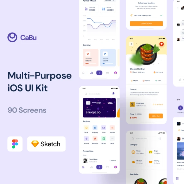 CaBu Multi-Purpose iOS UI Kit 90屏多功能iOS UI套件音乐美食运动商业