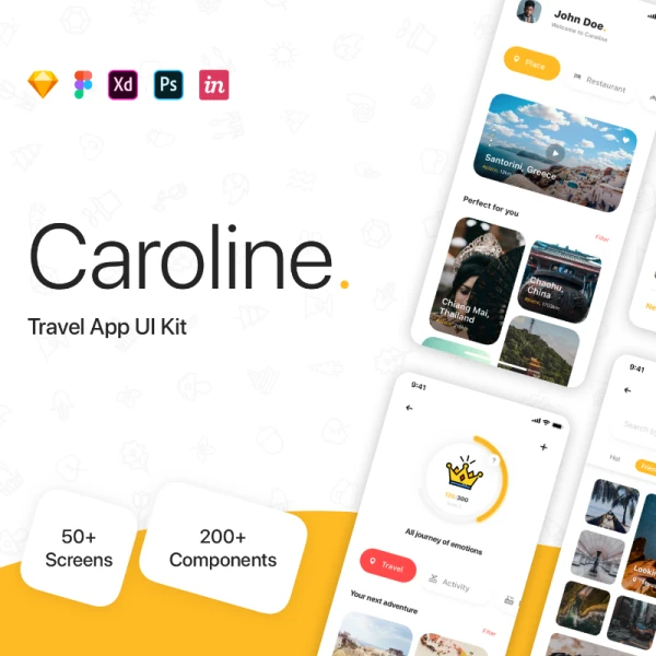 Caroline - Travel App UI Kit figma 卡罗琳-旅游应用程序用户界面套件figma