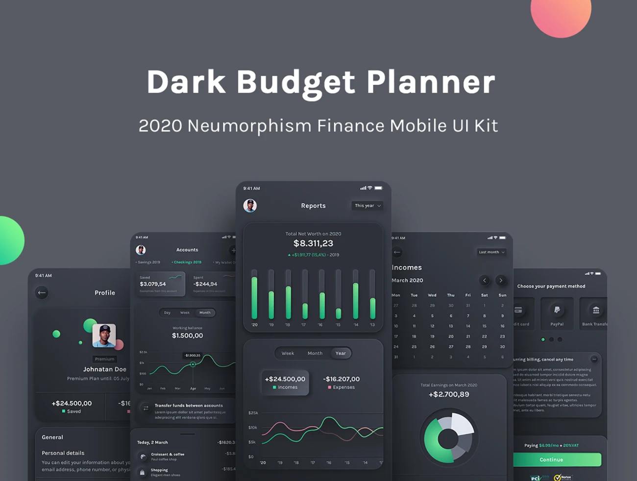 Dark Budget Planner UI Kit 深色预算计划管家UI套件-UI/UX-到位啦UI
