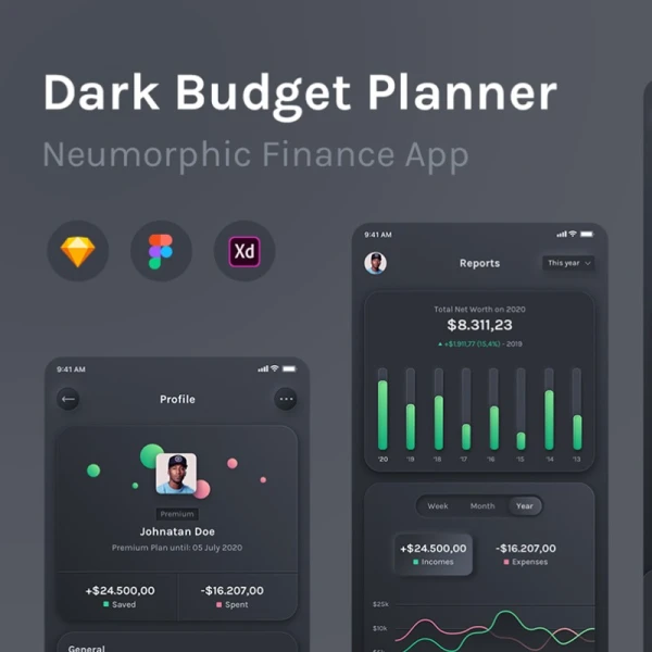 Dark Budget Planner UI Kit 深色预算计划管家UI套件