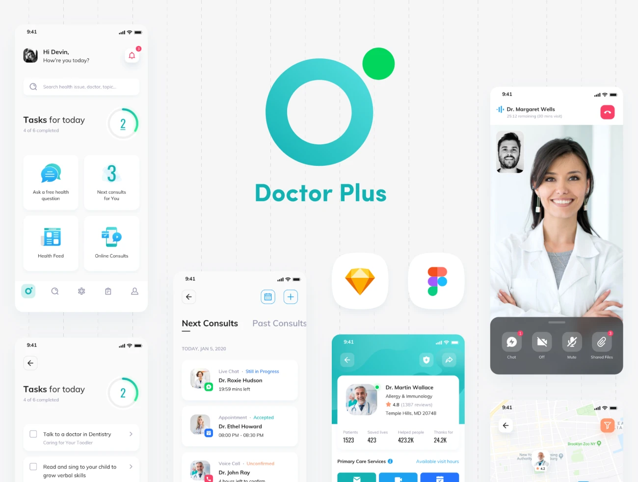 Doctor Plus For Patient iOS UI Kit 医生诊疗平台用户界面套件-3D/图标、UI/UX-到位啦UI