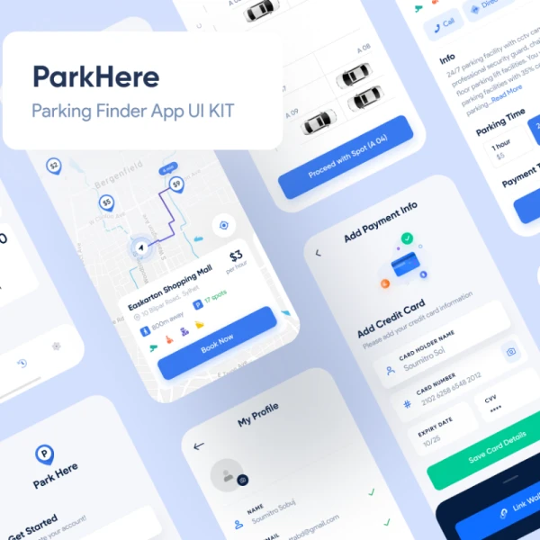 ParkHere Nearby Parking Finder App UI KIT 停车场车位查找应用程序UI套件