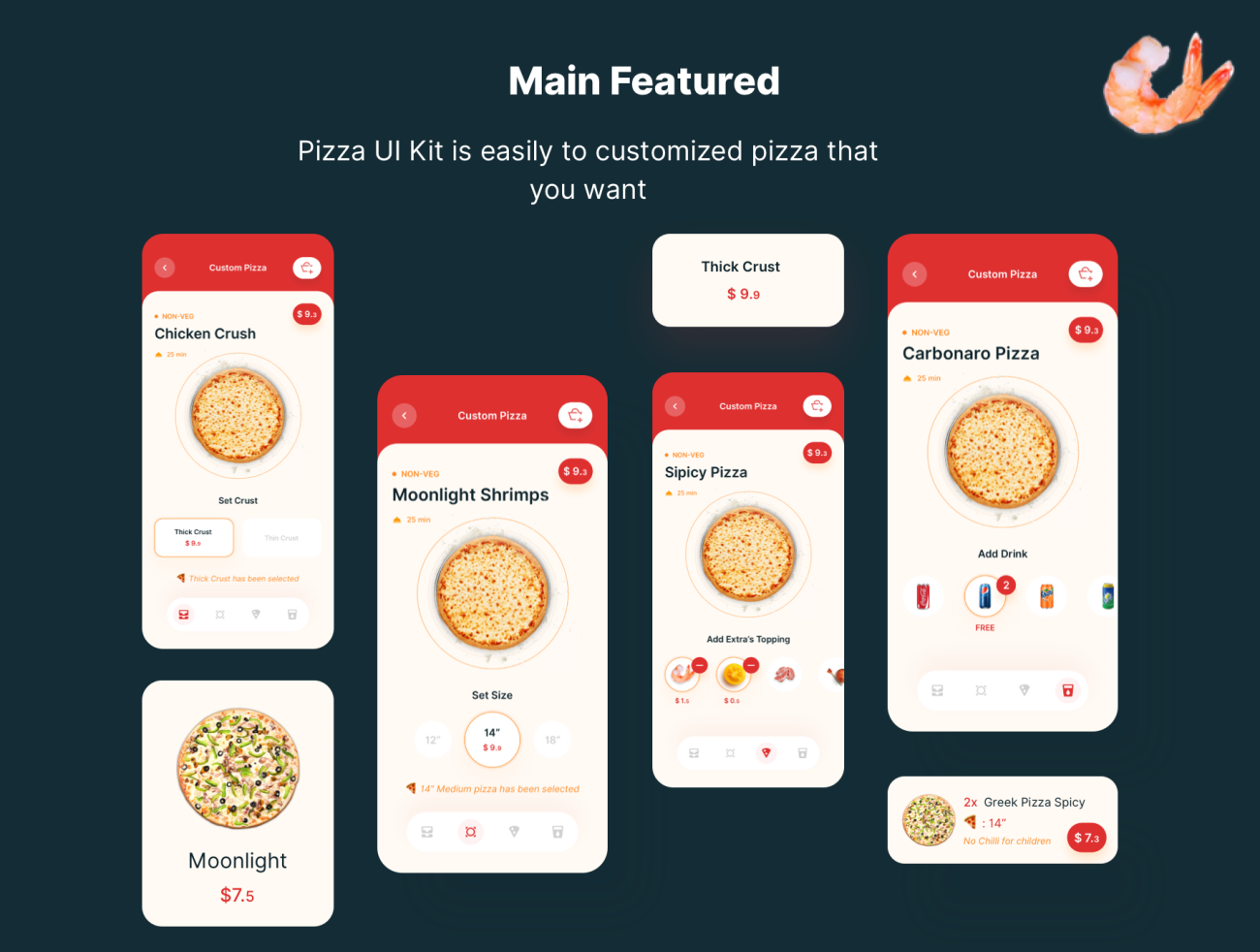 PIZZA App UI Kit 美食外卖披萨应用程序UI套件-UI/UX-到位啦UI