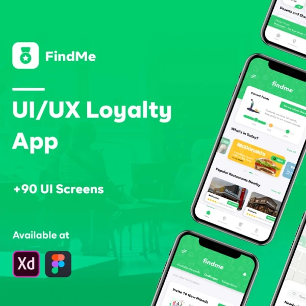 FindMe - Loyalty App UI Kit 美食点餐应用程序用户界面套件