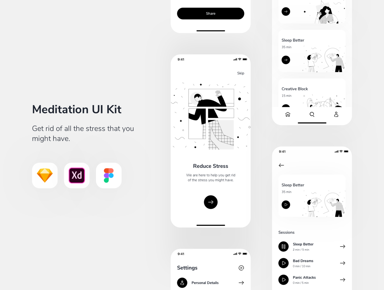 Relax.io 1.0 - Meditation App UI Kit 放松冥想应用程序UI套件-UI/UX-到位啦UI
