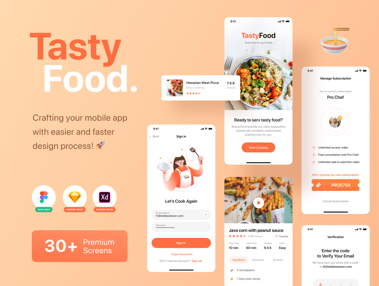 Tasty Food - Cooking Courses App UI Kit 美食-烹饪课程应用程序用户界面套件-UI/UX-到位啦UI