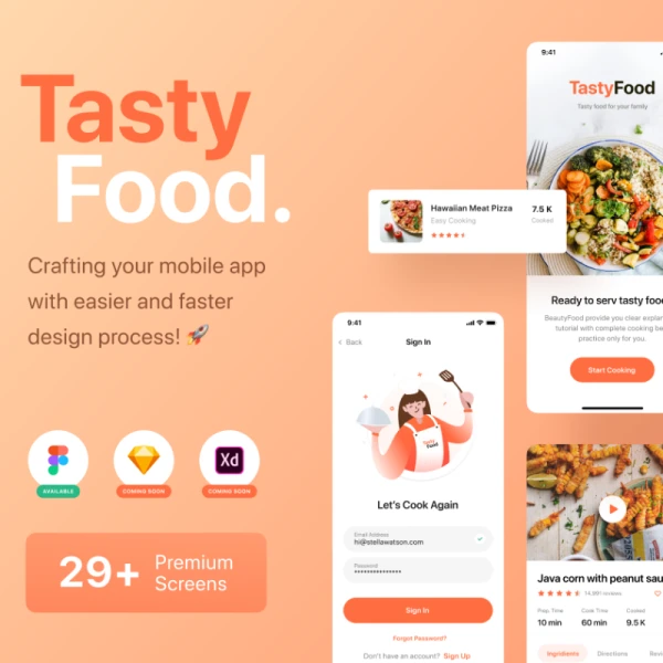 Tasty Food - Cooking Courses App UI Kit 美食-烹饪课程应用程序用户界面套件