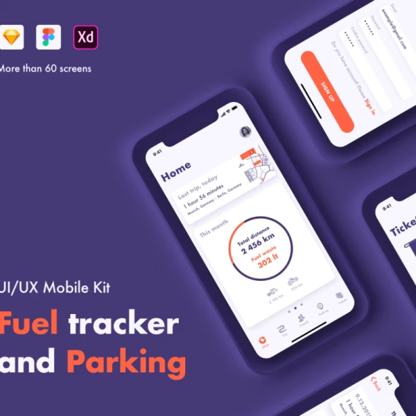 UI Kit for fuel tracker and parking app 燃料信息追踪和停车应用程序的用户界面套件