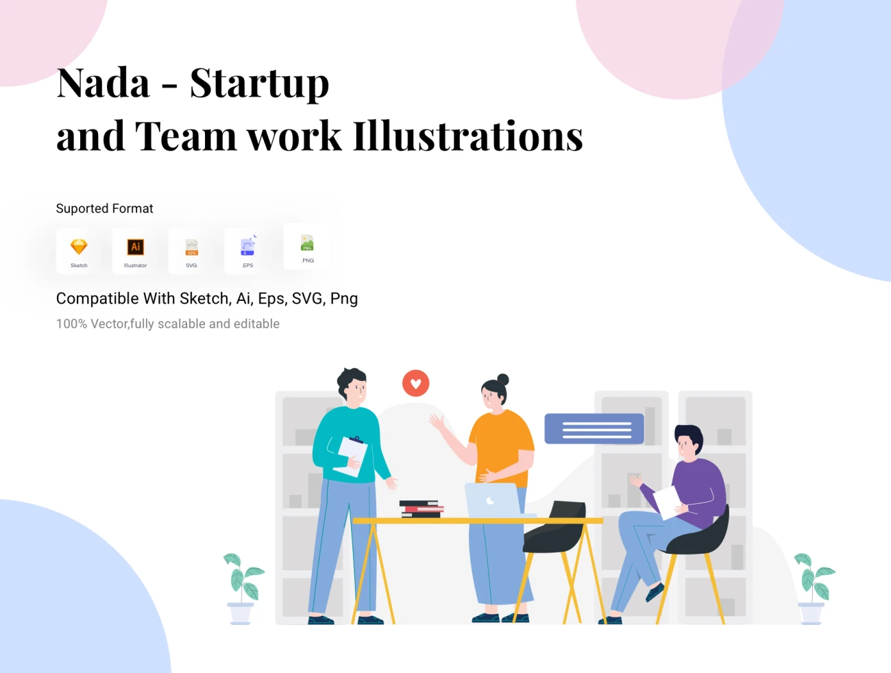 Nada Startup Team work Illustrations 启动页团队协作矢量插画集-UI/UX、插画-到位啦UI