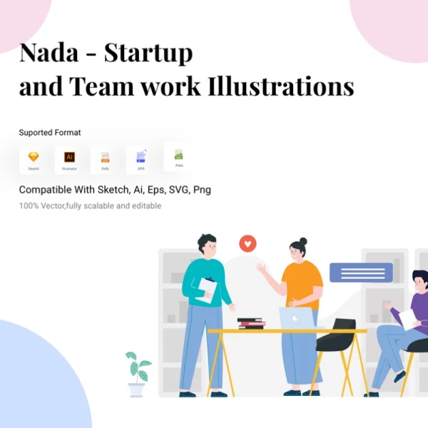 Nada Startup Team work Illustrations 启动页团队协作矢量插画集