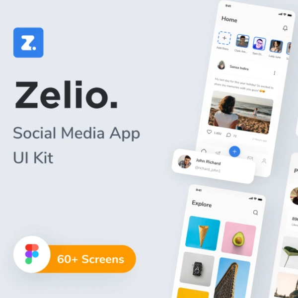 Zelio - Social Media App UI Kit 社交媒体应用程序UI套件