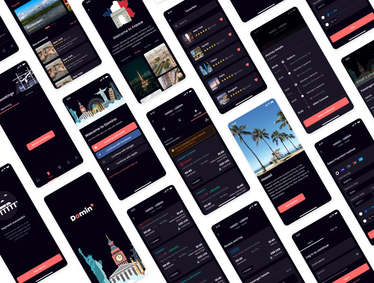 domino 城市旅行航班线路推荐app UI 设计套件-UI/UX-到位啦UI