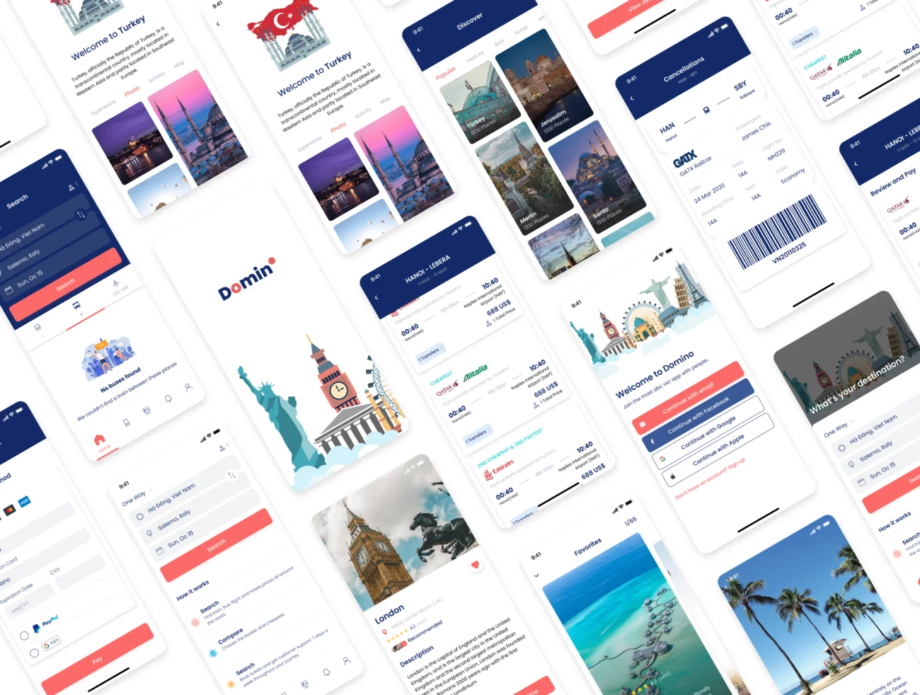 domino 城市旅行航班线路推荐app UI 设计套件-UI/UX-到位啦UI