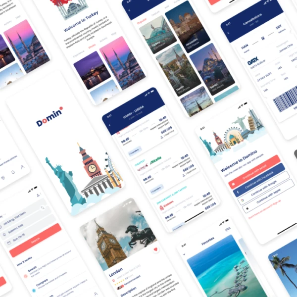 domino 城市旅行航班线路推荐app UI 设计套件