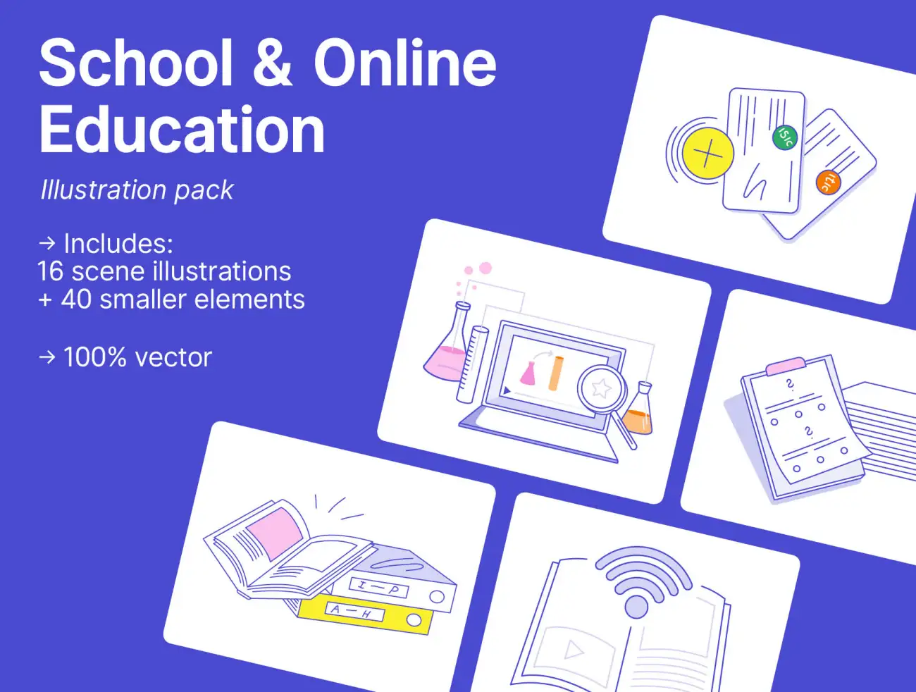 School Online Education Illustrations 学校场景在线教育实验化学插图合集-UI/UX、场景插画、插画、教育医疗-到位啦UI
