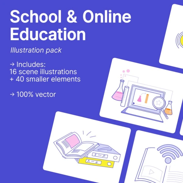 School Online Education Illustrations 学校场景在线教育实验化学插图合集