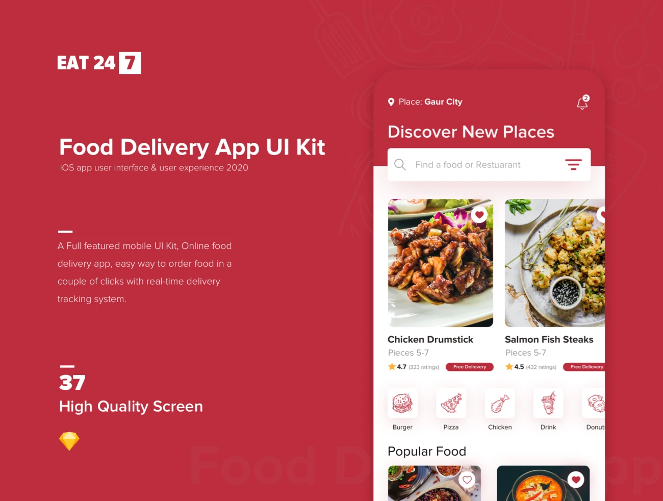 Eat 24 7 - Food Delivery UI Kit 美食外卖配送UI套件-UI/UX-到位啦UI