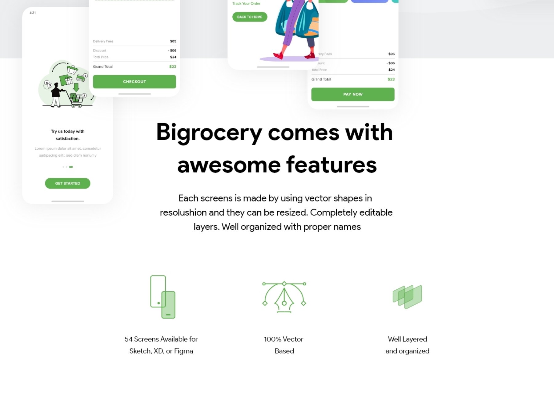 Bigrocery UI Kit 蔬菜电商购物用户界面套件-UI/UX-到位啦UI