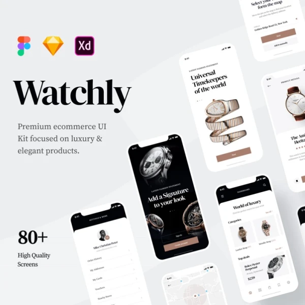 Watchly - Ecommerce UI Kit 机械名贵奢华手表电子商务用户界面设计套件